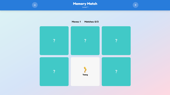 Memory Match game in the free Kids Bolo Urdu learning app