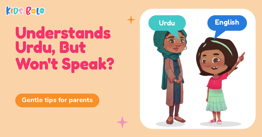 Child understands Urdu but won't speak it: mother speaking Urdu while her daughter answers in English