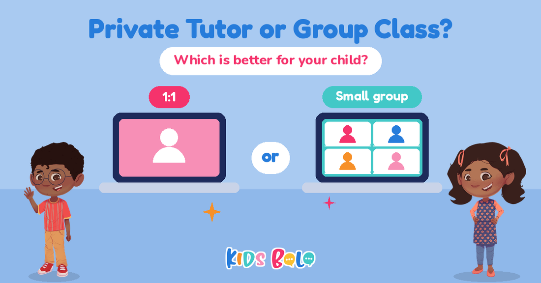 Private Urdu tutor or small group class: illustration comparing a one-to-one video lesson with a small group online class
