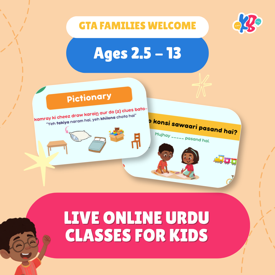 Live online Urdu classes for kids, ages 2.5 to 13, GTA families welcome